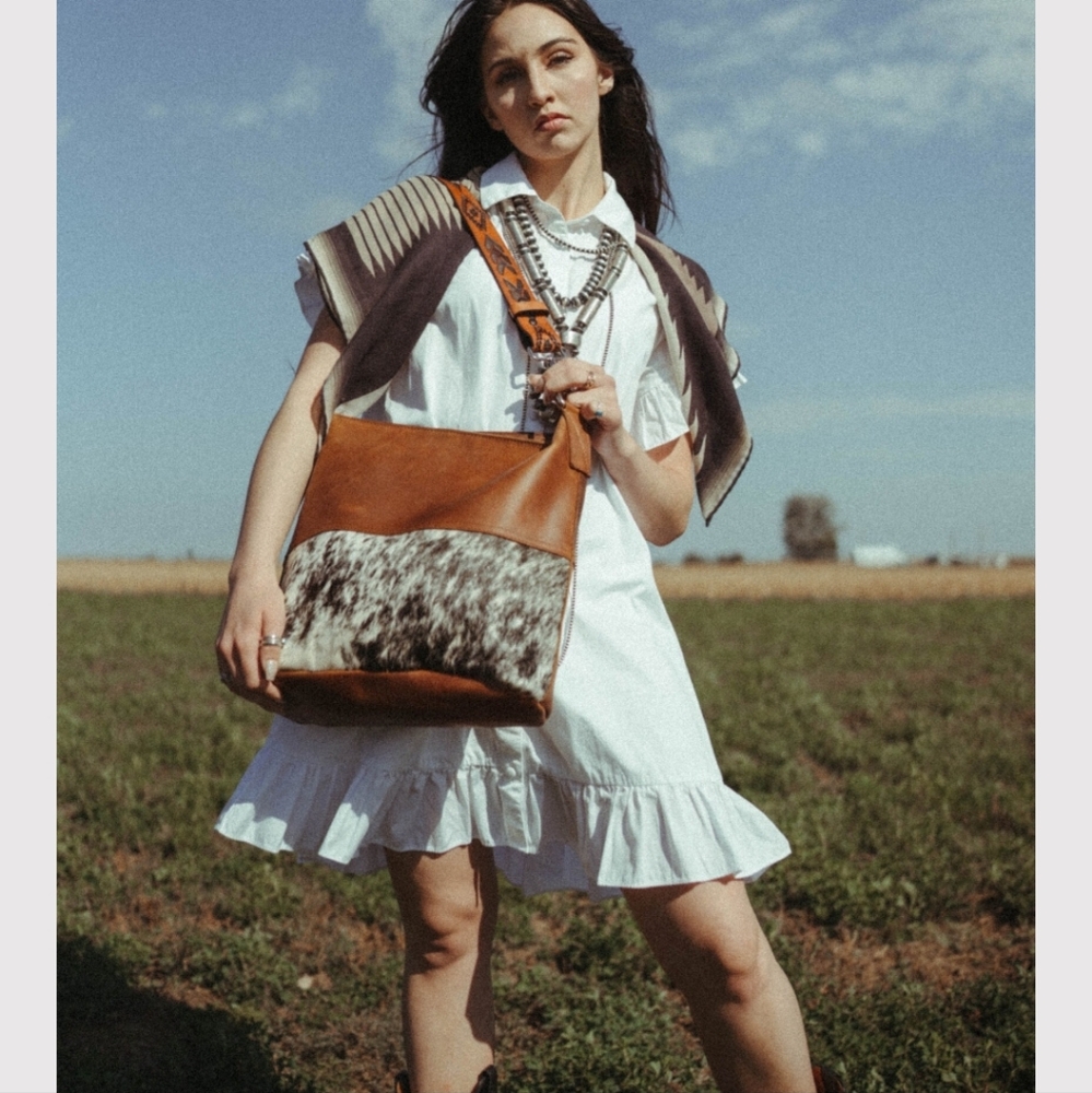 FRINGE Hill designs leather and hair-on hide Bag